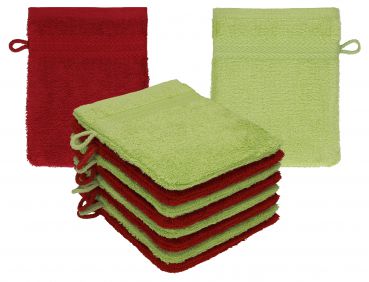 Betz Paquete de 10 manoplas de baño PREMIUM 100% algodón 16x21 cm rojo rubí y verde aguacate