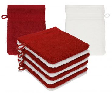Betz set di 10 guanti da bagno PREMIUM 100 % cotone misure 16 x 21 cm rosso rubino - bianco