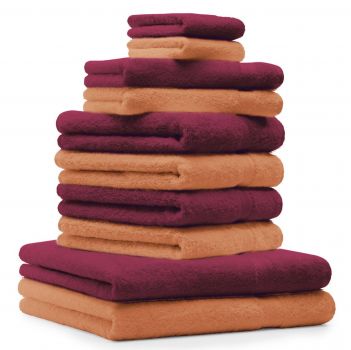 Betz 10 Piece Towel Set PREMIUM 100% Cotton 2 Wash Mitts 2 Guest Towels 4 Hand Towels 2 Bath Towels Colour: orange & dark red