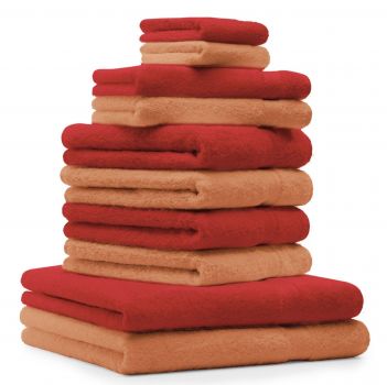 10-tlg. Handtuchset "Premium" rot & orange 2 Duschtücher, 4 Handtücher, 2 Gästetücher, 2 Waschhandschuhe *kostenlose Lieferung*