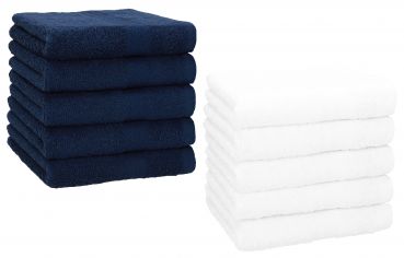 Betz Paquete de 10 piezas de toalla facial PREMIUM tamaño 30x30cm 100% algodón de color azul oscuro y blanco