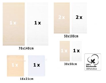 Betz 10-tlg. Handtuch-Set PREMIUM 100%Baumwolle 2 Duschtücher 4 Handtücher 2 Gästetücher 2 Waschhandschuhe Farbe Beige & Weiß