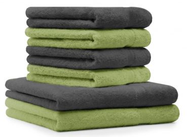 Betz Set di 6 asciugamani Premium 2 asciugamani da doccia 70x140 cm 4 asciugamani 50 x 100 cm 100% puro cotone colore grigio antracite e verde mela