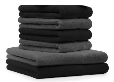 Betz. Set di 6 asciugamani Premium 2 asciugamani da doccia 70x140 cm 4 asciugamani 50 x 100 cm 100% puro cotone colore grigio antracite e nero