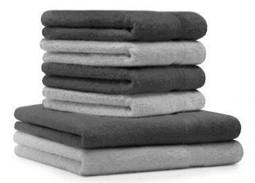 Betz Set di 6 asciugamani Premium 2 asciugamani da doccia 70x140 cm 4 asciugamani 50 x 100 cm, 100% puro cotone colore grigio antracite e grigio argento