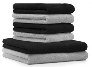 Betz 6-tlg. Handtuch-Set PREMIUM 100%Baumwolle 2 Duschtücher 4 Handtücher Farbe schwarz und silbergrau