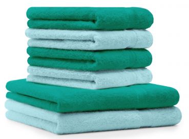 6-tlg. Handtuchset "Premium" smaragdgrün & türkis 2 Duschtücher und 4 Handtücher