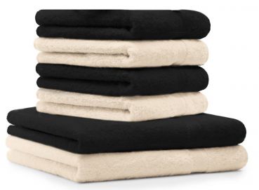 6-tlg. Handtuchset "Premium" schwarz & beige 2 Duschtücher und 4 Handtücher