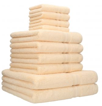 Betz Juego de 10 toallas GOLD calidad 600 g/m² 100% algodón 2 toallas de baño 4 toallas de lavabo 4 toallas faciales de color beige