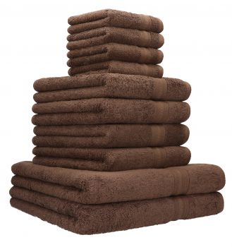 Betz Juego de 10 toallas GOLD calidad 600 g/m² 100% algodón 2 toallas de baño 4 toallas de lavabo 4 toallas faciales de color marrón nuez