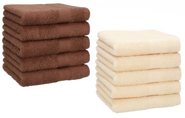 Betz Paquete de 10 toallas faciales PREMIUM 30x30cm 100% algodón de color marrón nuez y beige