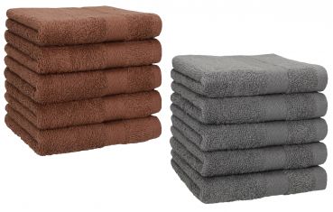 Lot de 10 serviettes débarbouillettes Premium couleur: noisette & gris anthracite, taille: 30x30 cm de Betz