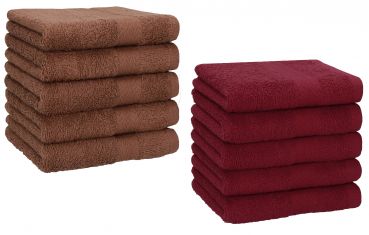 Lot de 10 serviettes débarbouillettes "Premium" couleur: noisette & rouge foncé, taille: 30x30 cm de Betz
