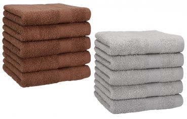 Betz Paquete de 10 toallas faciales PREMIUM 30x30cm 100% algodón marrón nuez y gris plata