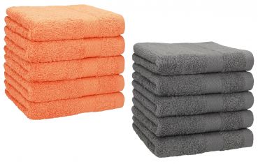 Betz 10 Piece Towel Set PREMIUM 100% Cotton 10 Face Cloths Colour: orange & anthracite