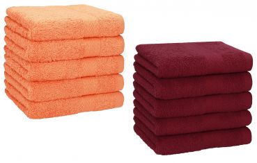 Lot de 10 serviettes débarbouillettes "Premium" couleur: orange & rouge foncé, taille: 30x30 cm de Betz