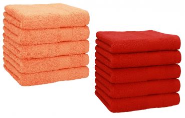 Betz 10 Piece Towel Set PREMIUM 100% Cotton 10 Face Cloths Colour: orange & red