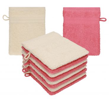 Betz Paquete de 10 manoplas de baño PREMIUM 100% algodón 16x21 cm beige arena - rojo frambuesa