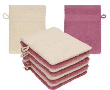 Betz Paquete de 10 manoplas de baño PREMIUM 100% algodón 16x21 cm beige arena y rojo baya