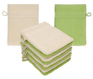 Betz Lot de 10 gants de toilette PREMIUM 100% coton taille 16x21 cm sable - vert avocat