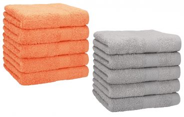 Lot de 10 serviettes débarbouillettes "Premium" couleur: orange & gris argenté, taille: 30x30 cm de Betz