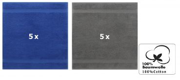 Betz 10 Stück Seiftücher PREMIUM 100% Baumwolle Seiflappen Set 30x30 cm Farbe royalblau und anthrazit