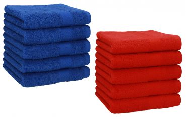 Betz 10 Piece Towel Set PREMIUM 100% Cotton 10 Face Cloths Colour: royal blue & red