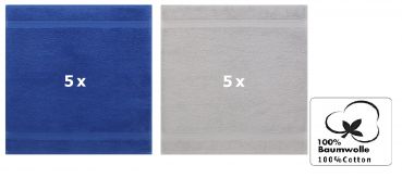 Betz 10 Stück Seiftücher PREMIUM 100% Baumwolle Seiflappen Set 30x30 cm Farbe royalblau und silbergrau