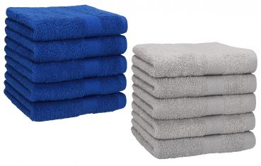 Betz 10 Piece Towel Set PREMIUM 100% Cotton 10 Face Cloths Colour: royal blue & silver grey