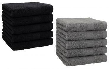 Lot de 10 serviettes débarbouillettes "Premium" couleur: gris anthracite & noir, taille: 30x30 cm de Betz