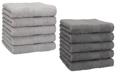 Betz 10 Piece Towel Set PREMIUM 100% Cotton 10 Face Cloths Colour: silver grey & anthracite
