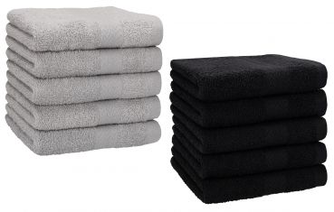 Betz 10 Piece Towel Set PREMIUM 100% Cotton 10 Face Cloths Colour: silver grey & black