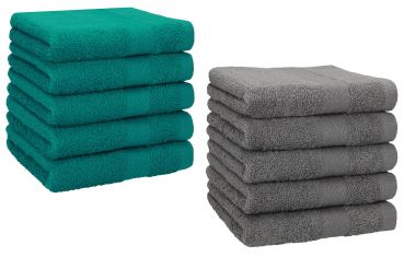 Betz 10 Piece Towel Set PREMIUM 100% Cotton 10 Face Cloths Colour: emerald green & anthracite