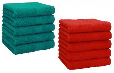 Betz 10 Piece Towel Set PREMIUM 100% Cotton 10 Face Cloths Colour: emerald green & red