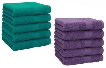 Lot de 10 serviettes débarbouillettes "Premium" couleur: vert émeraude & lila, taille: 30x30 cm de Betz