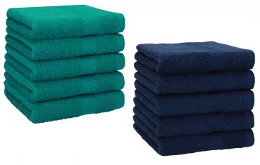 Betz 10 Piece Towel Set PREMIUM 100% Cotton 10 Face Cloths Colour: emerald green & dark blue
