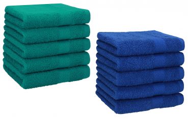 Betz 10 Piece Towel Set PREMIUM 100% Cotton 10 Face Cloths Colour: emerald green & royal blue