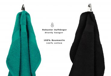 Betz 10 Piece Towel Set PREMIUM 100% Cotton 10 Face Cloths Colour: emerald green & black