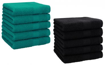 Betz 10 Piece Towel Set PREMIUM 100% Cotton 10 Face Cloths Colour: emerald green & black