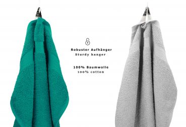 Betz 10 Piece Towel Set PREMIUM 100% Cotton 10 Face Cloths Colour: emerald green & silver grey