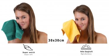 Betz Paquete de 10 piezas de toalla facial PREMIUM tamaño 30x30cm 100% algodón de colores esmeralda y amarillo