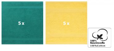 Betz Paquete de 10 piezas de toalla facial PREMIUM tamaño 30x30cm 100% algodón de colores esmeralda y amarillo