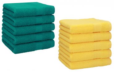 Betz 10 Piece Towel Set PREMIUM 100% Cotton 10 Face Cloths Colour: emerald green & yellow