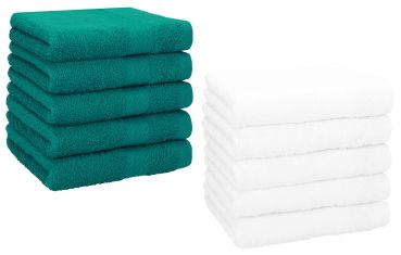 Betz Paquete de 10 piezas de toalla facial PREMIUM tamaño 30x30cm 100% algodón de colores esmeralda y blanco