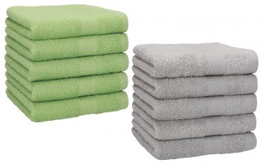 Betz 10 Piece Towel Set PREMIUM 100% Cotton 10 Face Cloths Colour: apple green & silver grey