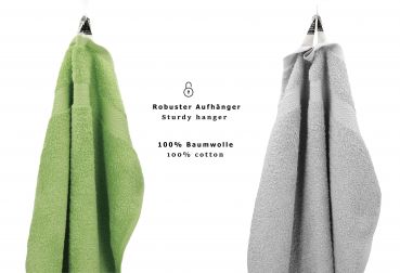 Betz 10 Piece Towel Set PREMIUM 100% Cotton 10 Face Cloths Colour: apple green & silver grey