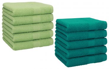 Betz Paquete de 10 piezas de toalla facial PREMIUM tamaño 30x30cm 100% algodón de colores verde manzana y esmeralda