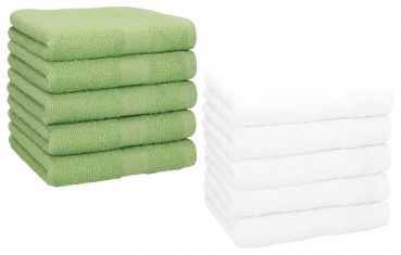 Betz Paquete de 10 piezas de toalla facial PREMIUM tamaño 30x30cm 100% algodón de colores verde manzana y blanco