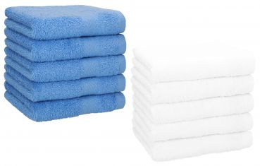 Betz Paquete de 10 piezas de toalla facial PREMIUM tamaño 30x30cm 100% algodón de colores azul celeste y blanco