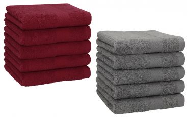 Betz 10 Piece Towel Set PREMIUM 100% Cotton 10 Face Cloths Colour: dark red & anthracite